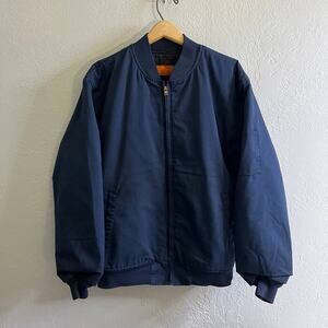 Vintage 70s–80s Cintas Work Jacket Navy Blue Quilted Bomber Talon Zip USA L